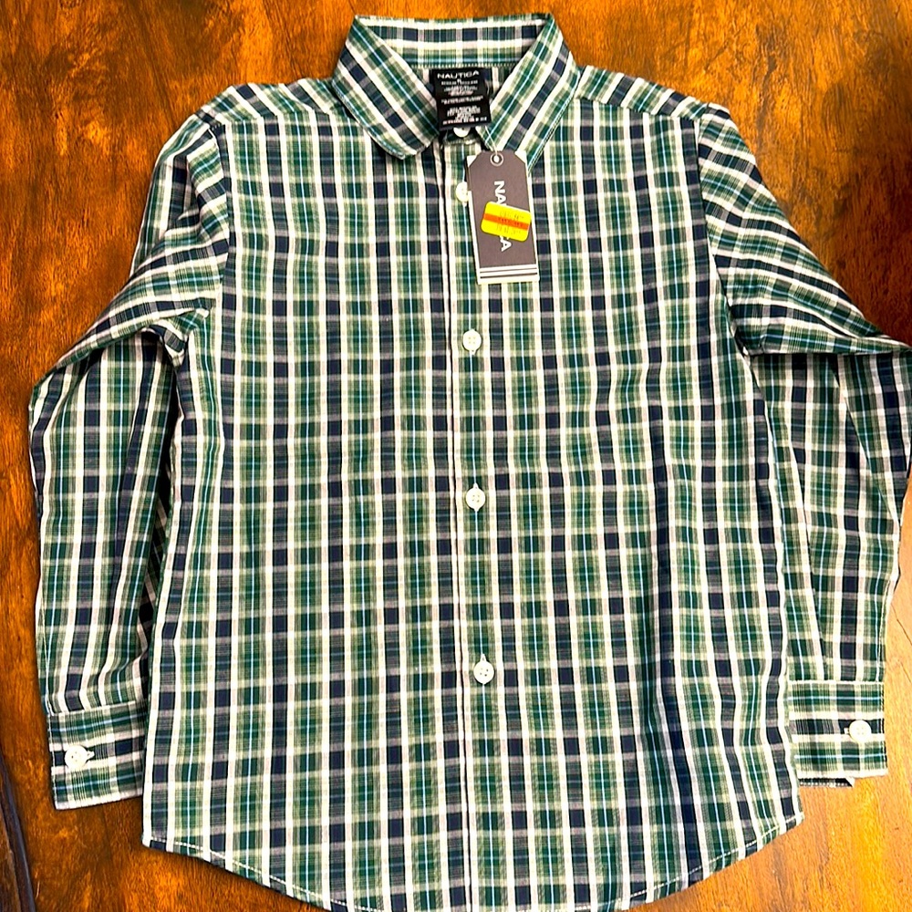 Nautica Boys Plaid Shirt Fresh Pine Size 6
